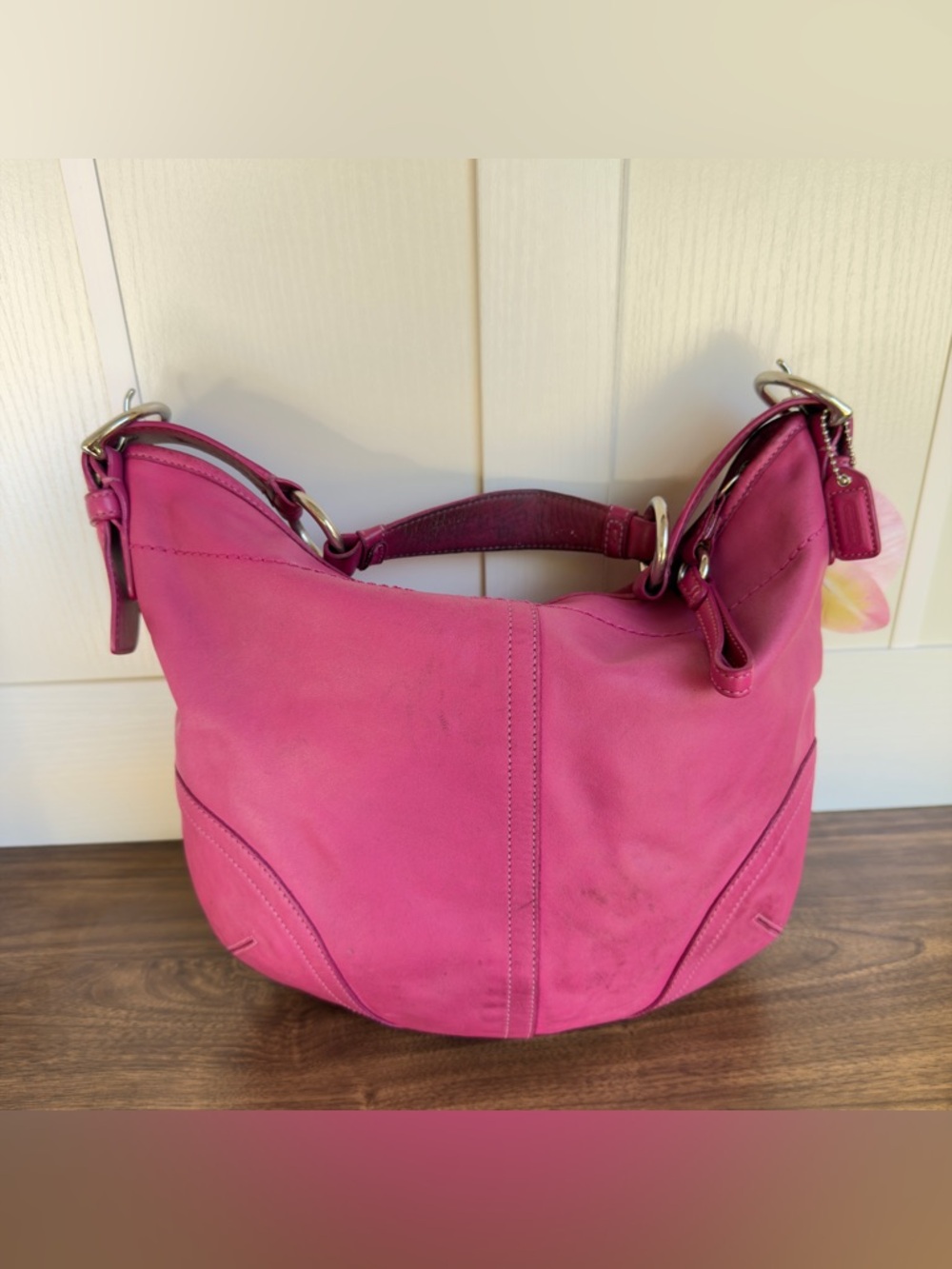 Coach Hobo Top Zip Raspberry Leather Hobo Shoulder Bag - Picture 9 of 10
